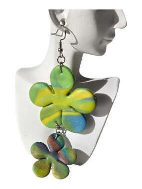 Handmade Green Multicolor Flower Dangle Earrings